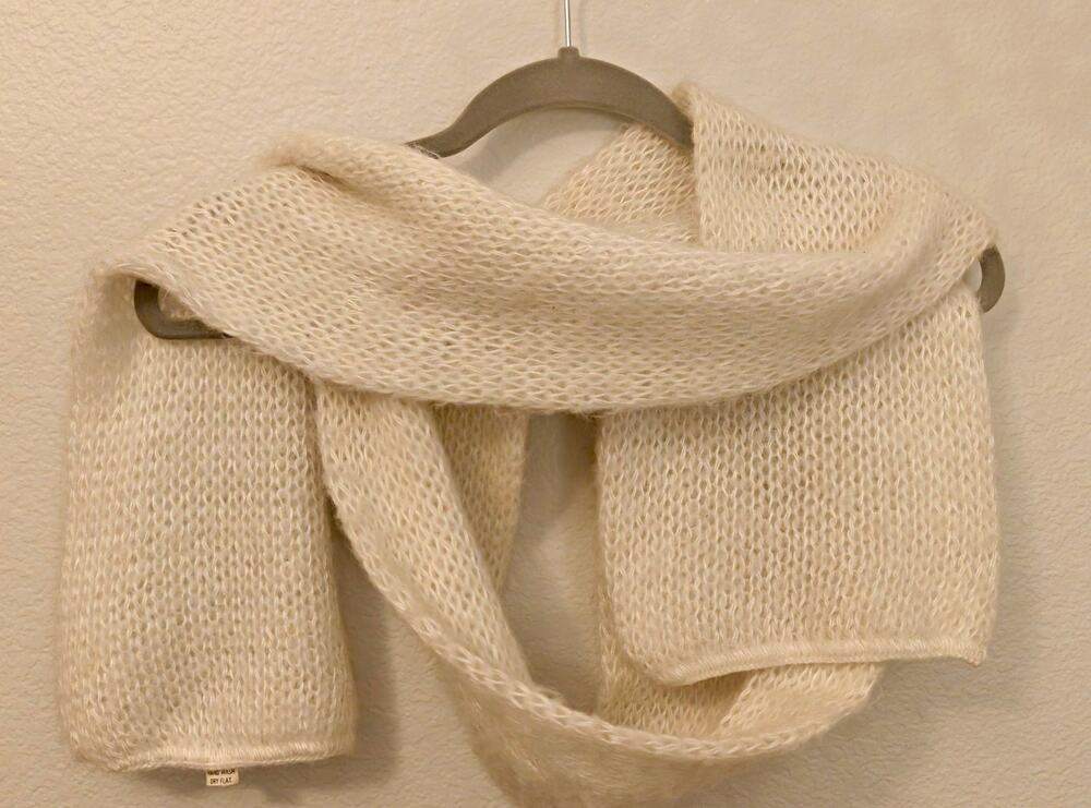 Ivory Mohair-Style Knit Fringe Rectangle Scarf for Women Solid Fall Winter 82in
